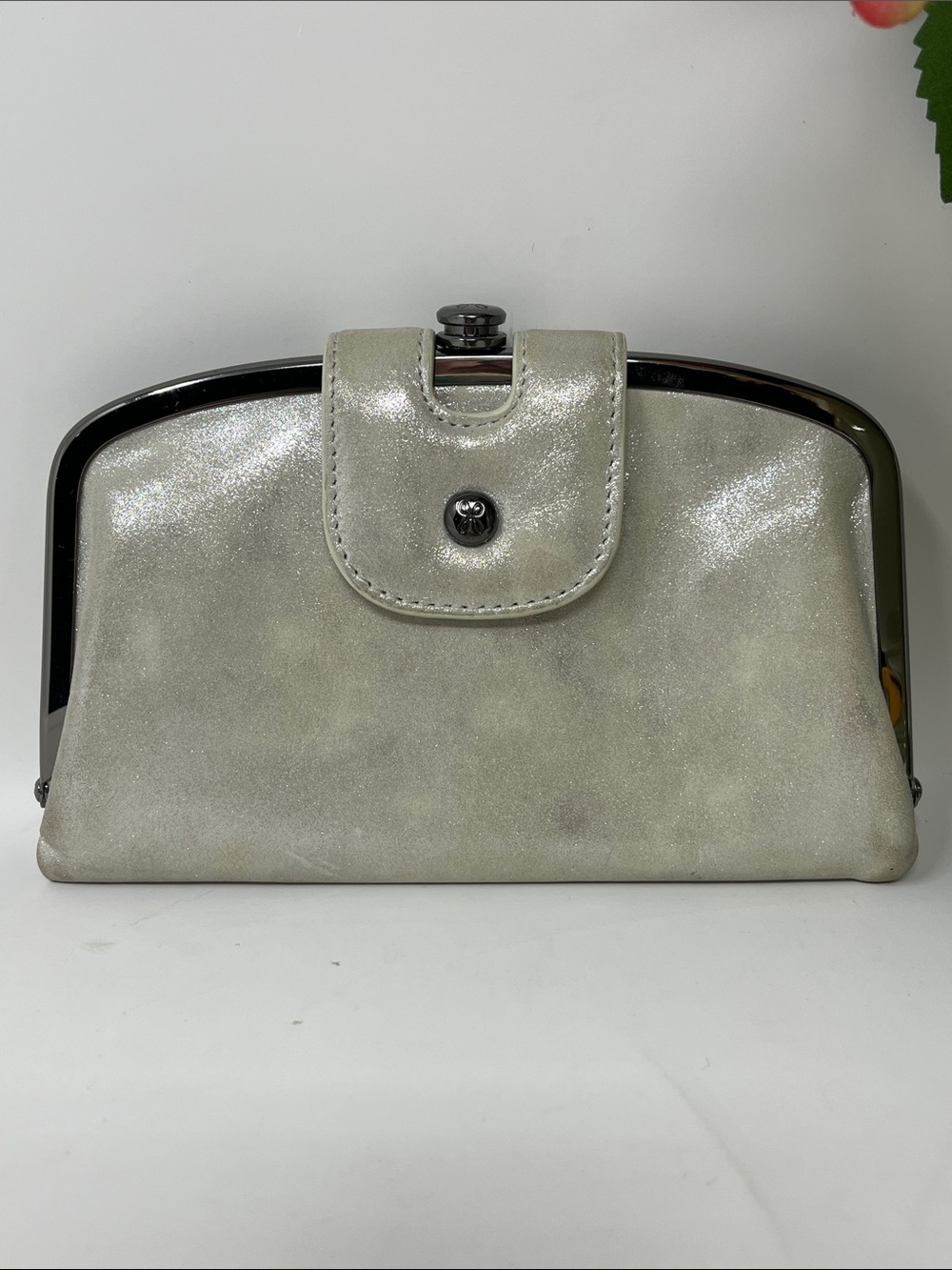 HOBO HALO METALLIC SHIMMER NUBUCK LEATHER CLICK LOCK WALLET CLUTCH